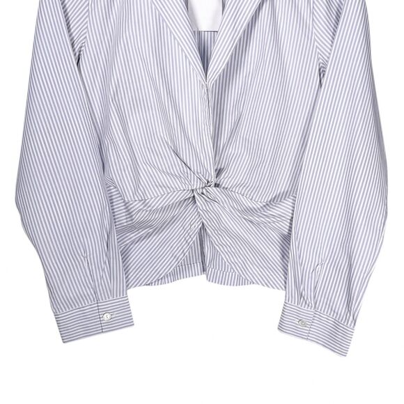 Talbots Women's Blouse 6P Blue White Striped Faux Wrap V-Neck Crop Top NWT * - Picture 6 of 9